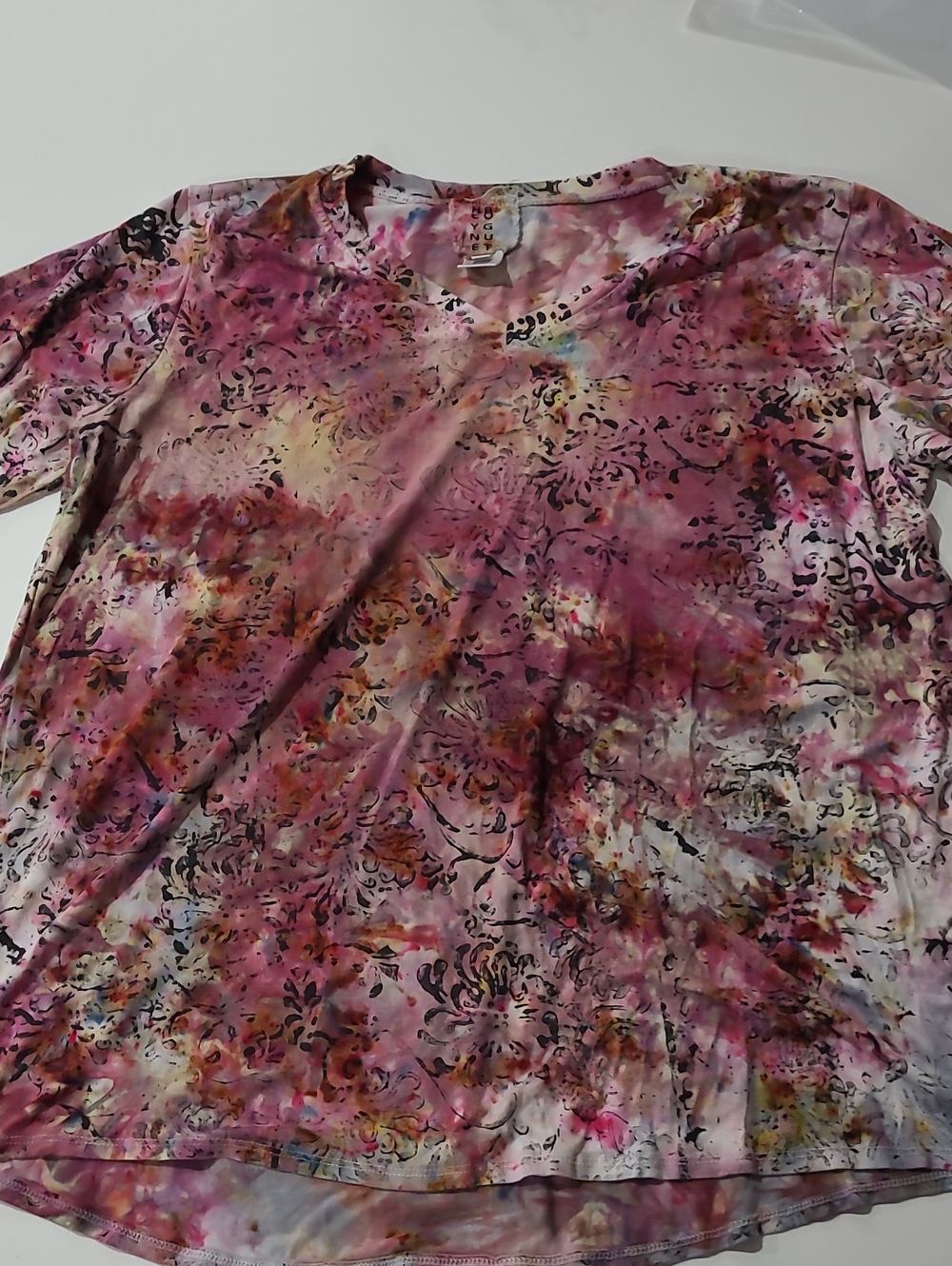Women's Pink Floral Tie-Dye Short Sleeve Top